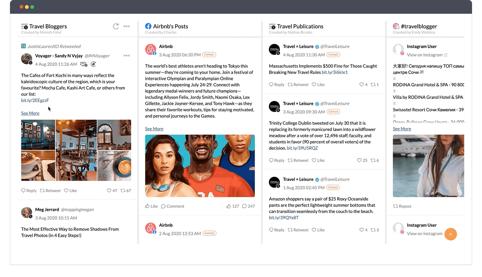 Zoho social's social media management dashboard
